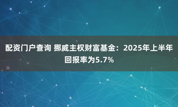 配资门户查询 挪威主权财富基金：2025年上半年回报率为5.7%